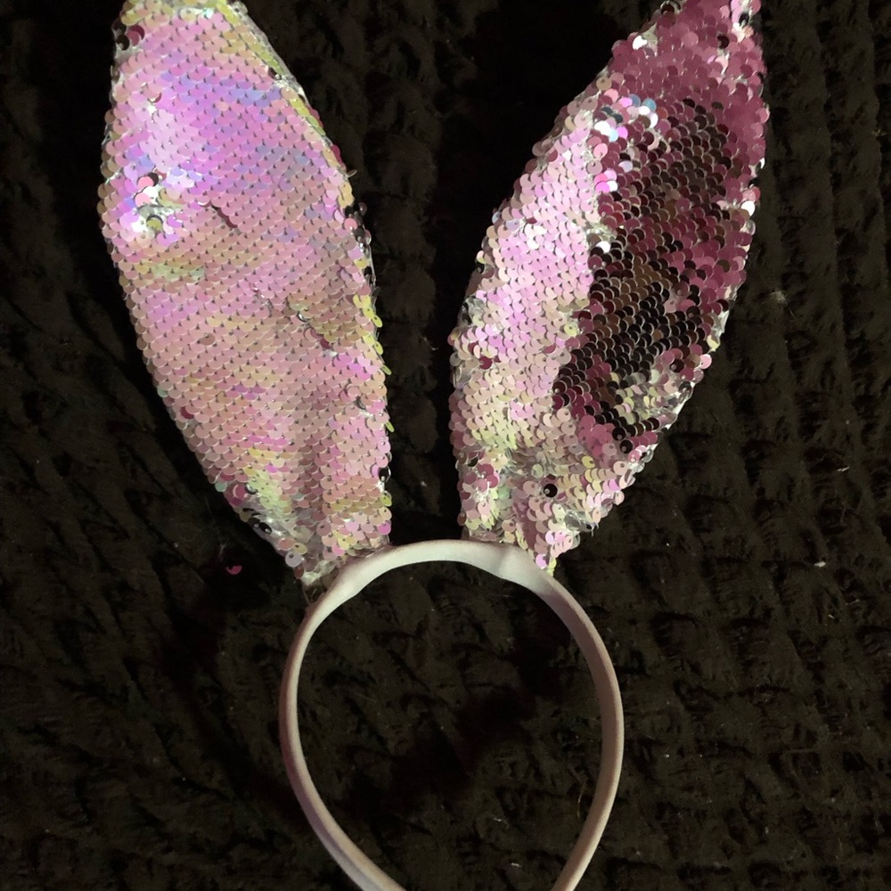 White iridescent sequins bunny ears
